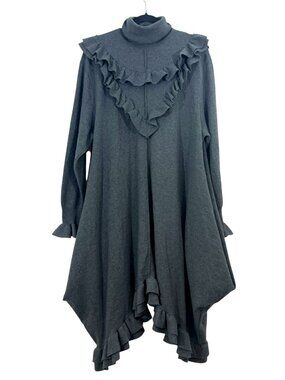Stella McCartney Wool High Neck Ruffled Sweater Dress Gray Size 44